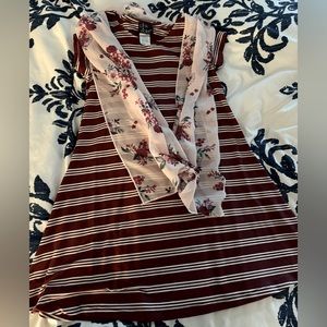 Pink Violet Burgundy & Cream Striped Dress with Scarf Size M (7/8)